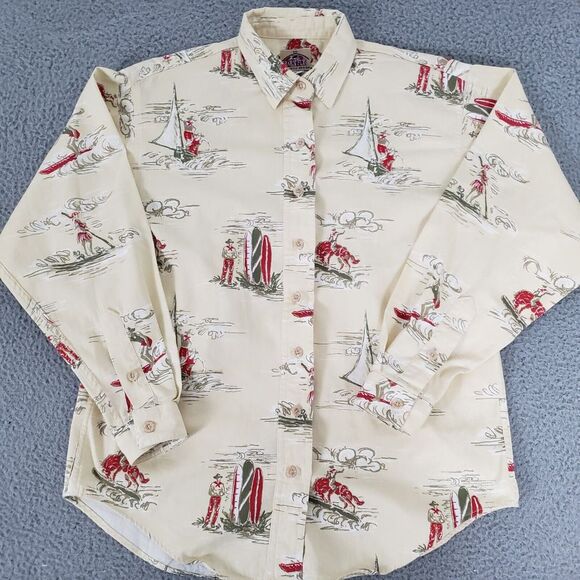 VINTAGE Barn Fly Shirt Mens Small Yellow Hawaiian AOP‎ Windsurfing USA Cotton LS - Picture 4 of 10